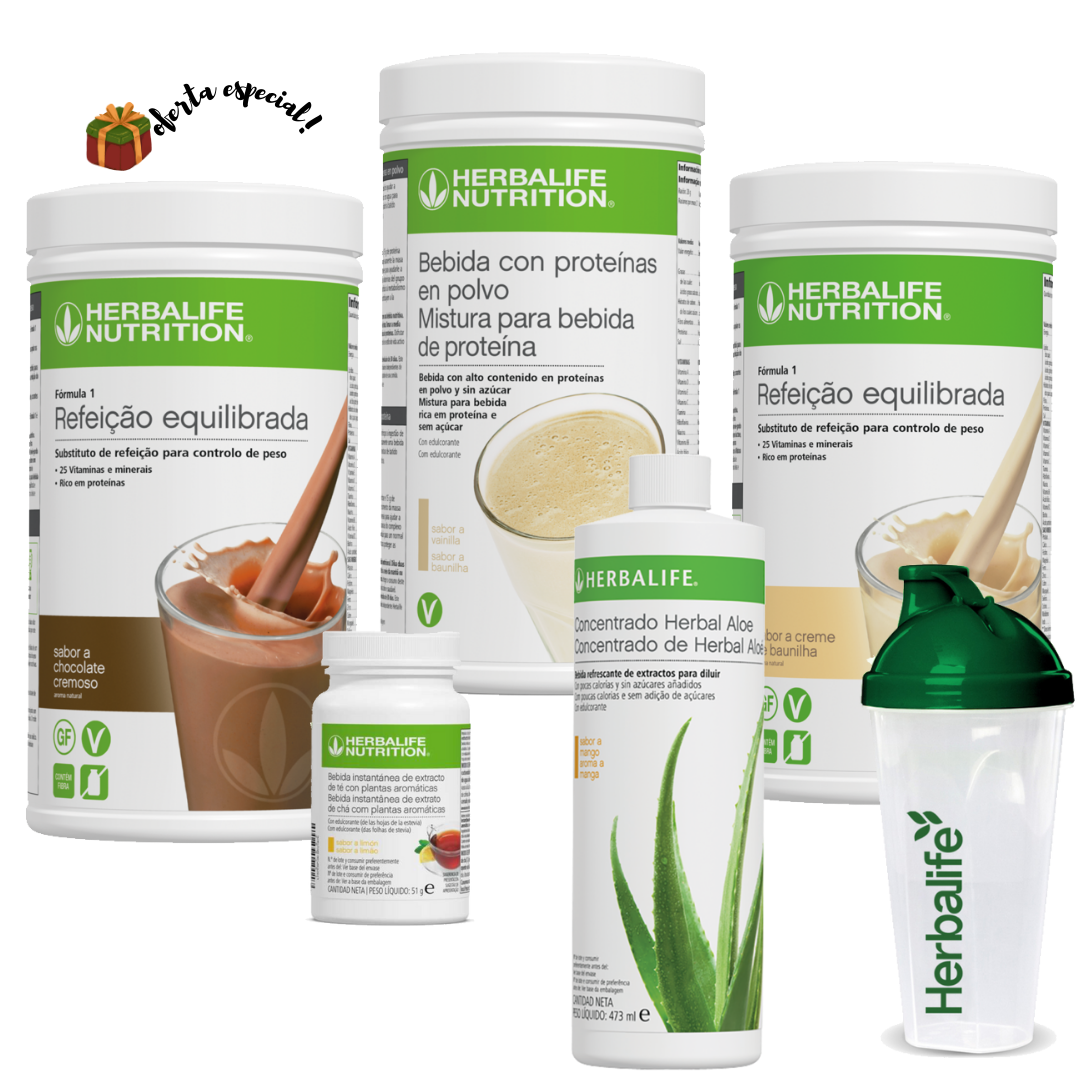 KIT DE CONTROLO DE PESO 2 - Dobro Fórmula 1, Mistura para Bebida Proteica Baunilha, Chá, Aloe vera