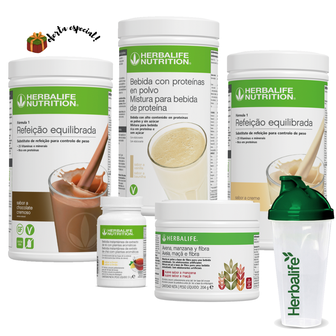 KIT MUITO RÁPIDO - Dobro Fórmula 1, Mistura para Bebida Proteica Baunilha, Chà, Bebida multifibra